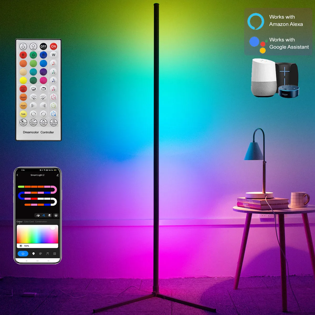 Candeeiro de Chão Inteligente 160cm Tuya RGB