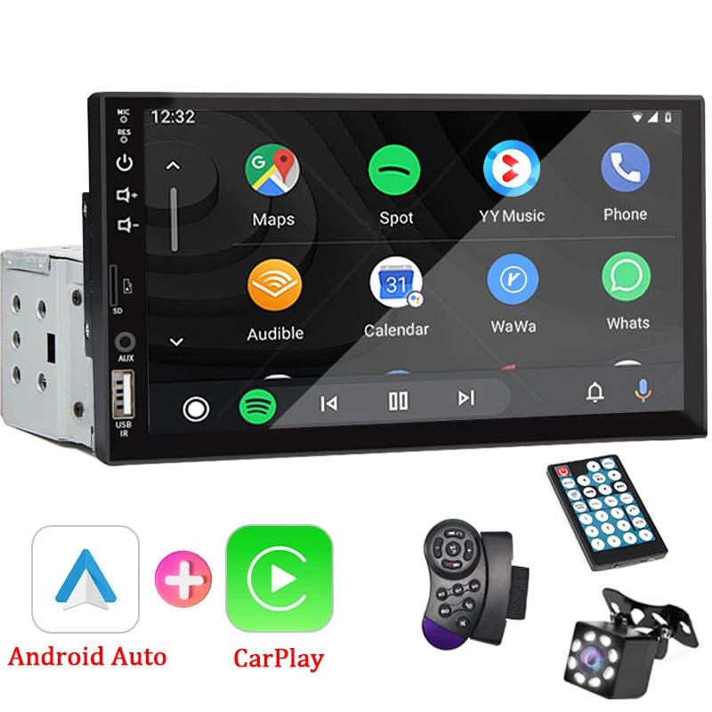 Auto-rádio 7″ 1 DIN com CarPlay, Android, Bluetooth e Ecrã Tátil HD