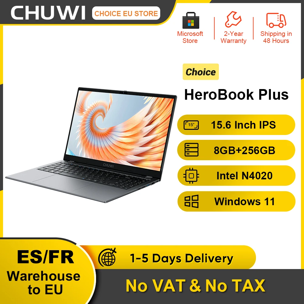 Portátil CHUWI HeroBook Plus 15.6” FHD (8GB + 256GB SSD) – Cupão de desconto: AEHSSV15