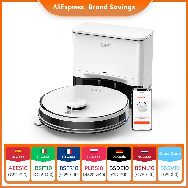 ILIFE A30 PRO 5000Pa Suction, Robot Vacuum and Mop Combo, Self emptying, 60 day capacity, App/remote , 180 minute running time