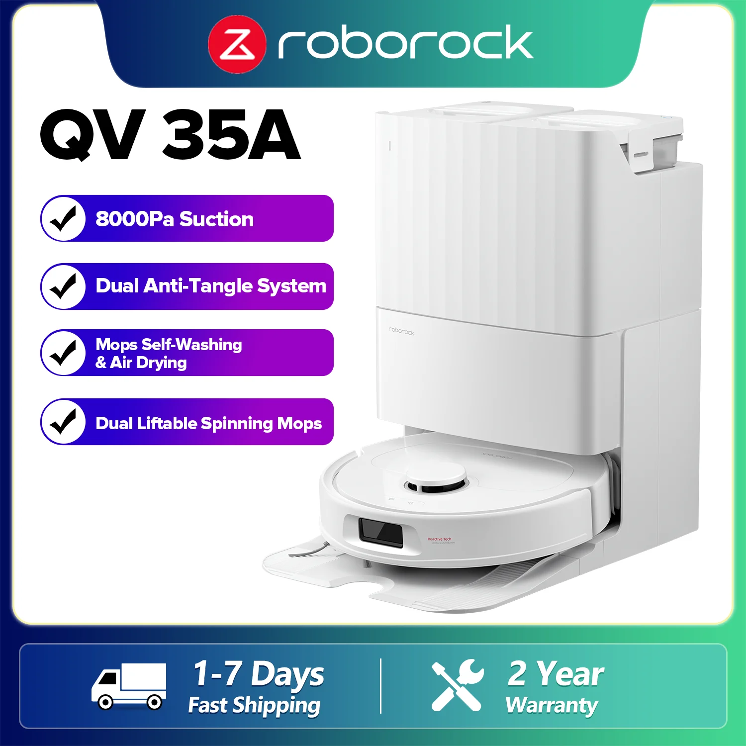 roborock QV 35A Robot Vacuum Cleaner (Upgrade von Qrevo/Qrevo S/Qrevo Plus),8000Pa Suction,Dual Anti-Tangle System,Smart Obstacle Avoidance, Automatic Mop Cleaning, All-in-One Dock，Send cleaning fluid