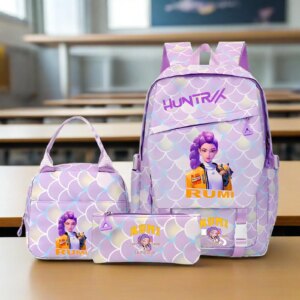 KPop Demon Hunters Printed 3Pcs/set Student Boy Girl Schoolbag Colorful Backpack with Lunch Bag Children Teenager School Bookbag