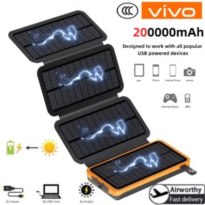 VIVO 200000mAH Solar Power Bank Folding Solar Panels 5V 2A USB Output Portable Outdoor Camping Sun Power For iPhone Android 2025