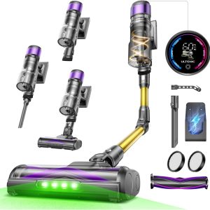 Aspirador vertical sem fios Ultenic com 55 kPa — conjunto principal com escova antienredos, acessórios e filtros
