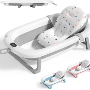 Banheira de bebé dobrável Jupplies cinzenta com almofada ergonómica, termómetro digital e pés antiderrapantes