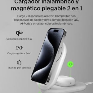 Belkin BoostCharge Qi2 15W Foldable Magnetic Charger, Wireless Charging Station Compatible with MagSafe, Fast Charging for iPhone 17, Air, Pixelsnap, Non-Slip Stand Base - White