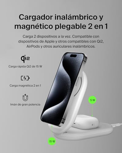 Carregador Magnético Dobrável Belkin BoostCharge Qi2 15W – Branco Belkin BoostCharge Qi2 15W Foldable Magnetic Charger, Wireless Charging Station Compatible with MagSafe, Fast Charging for iPhone 17, Air, Pixelsnap, Non-Slip Stand Base - White