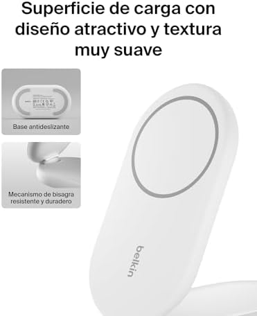 Carregador Magnético Dobrável Belkin BoostCharge Qi2 15W – Branco Belkin BoostCharge Qi2 15W Foldable Magnetic Charger, Wireless Charging Station Compatible with MagSafe, Fast Charging for iPhone 17, Air, Pixelsnap, Non-Slip Stand Base - White