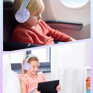 Bluetooth Headphones for Children with Microphone, Wireless Headphones for Girls, Stereo Sound, Cat Ear with LED Light Headphones for Mobile, Tablet, for Birthday Gift, Boys...