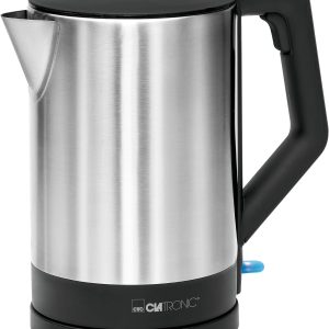 Chaleira elétrica Clatronic WKS 3692 de 1,5 L em aço inoxidável escovado com detalhes em preto