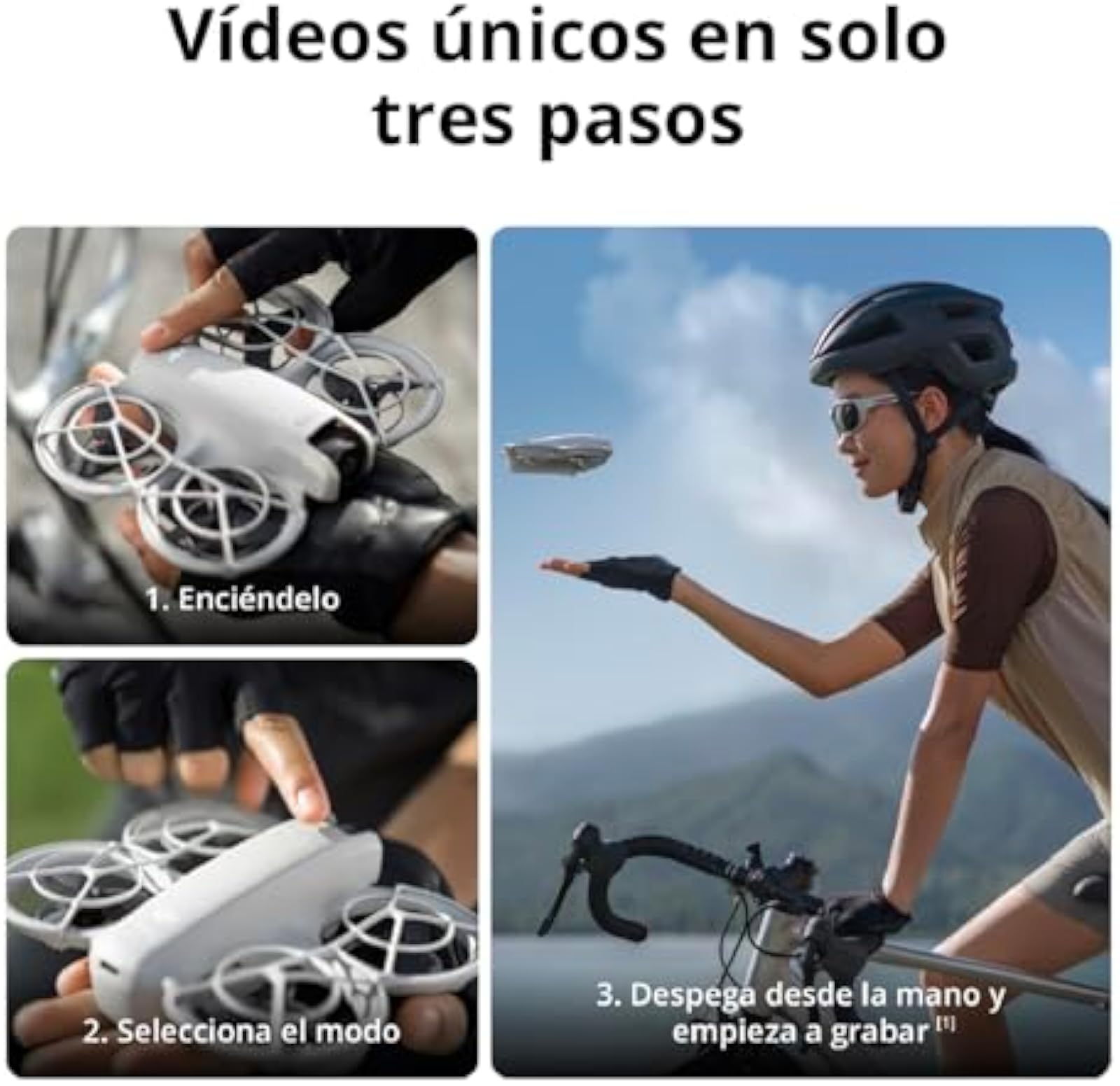 Drone DJI Neo Mini com Câmara 4K DJI Neo a descolar da palma da mão: ligar, escolher o modo e gravar