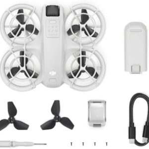 Drone DJI Neo com bateria, hélices de substituição, protetores e cabo de carregamento