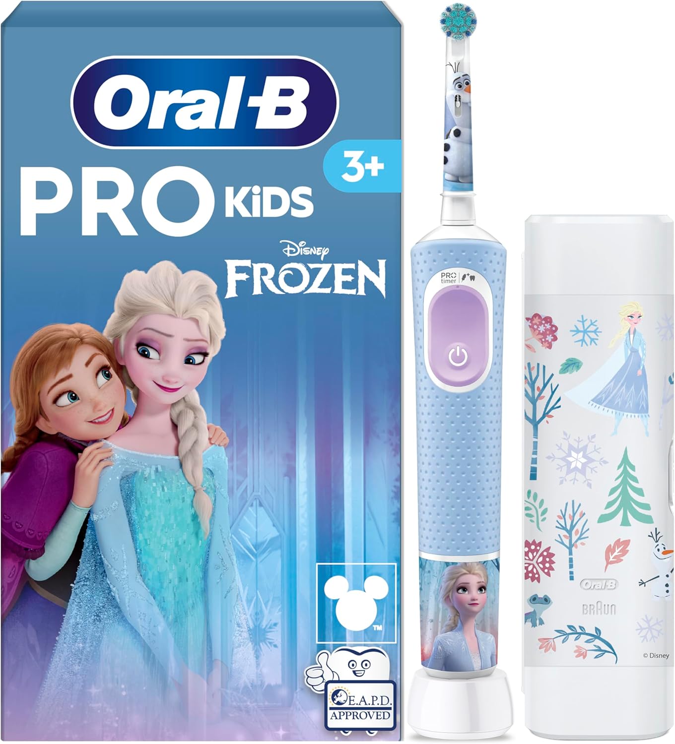 Escova de Dentes Elétrica Oral-B Pro Kids Disney Frozen – Crianças +3 Anos (1 Cabo, 1 Cabeça e Estojo de Viagem) Escova de Dentes Elétrica Oral-B Pro Kids Disney Frozen para crianças +3 anos com estojo de viagem
