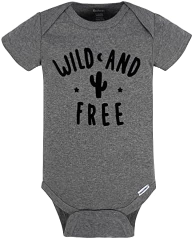 Conjunto de 8 macacões para bebê de manga curta com tema natureza Body de manga curta Gerber em cinza mesclado com estampa WILD AND FREE e cacto