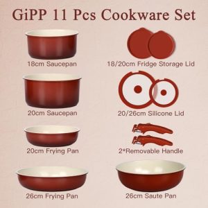 GiPP – Conjunto de Panelas e Frigideiras Antiaderentes 11 Peças com Pegas Removíveis — vista 1