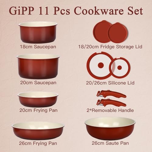 Conjunto de Panelas e Frigideiras Antiaderentes 11 Peças com Pegas Removíveis GiPP – Conjunto de Panelas e Frigideiras Antiaderentes 11 Peças com Pegas Removíveis — vista 1