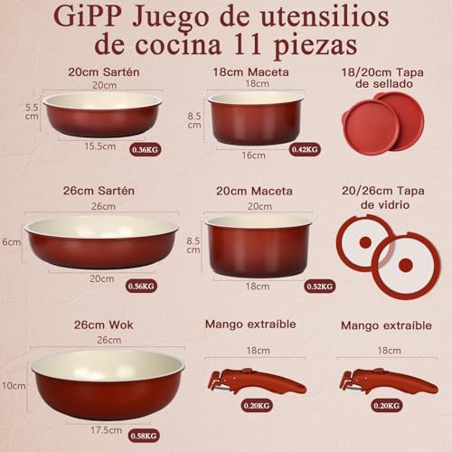 Conjunto de Panelas e Frigideiras Antiaderentes 11 Peças com Pegas Removíveis GiPP – Conjunto de Panelas e Frigideiras Antiaderentes 11 Peças com Pegas Removíveis — vista 2