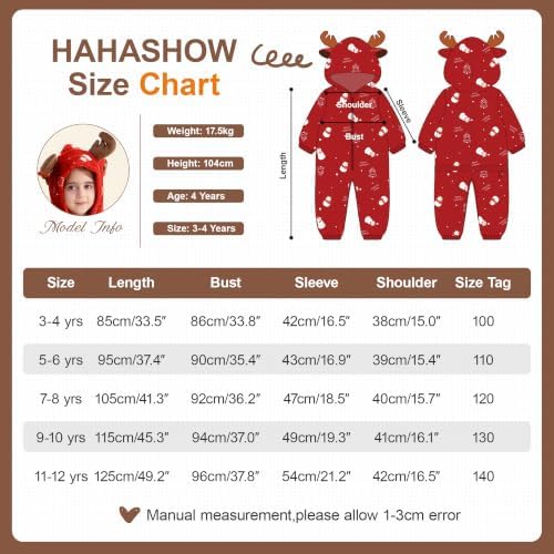 Pijama de Natal em flanela com capuz de rena HAHASHOW — Pijama-disfarce de Natal em flanela com capuz de rena (3-12 anos) — vista 5