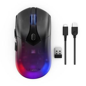 Lenovo Legion M410 – RGB Wireless Gaming Mouse (6 Buttons, 2-Zone RGB Light, 16,000 dpi, 400 IPS, 53 Hour Rechargeable Battery, Compatible with NVIDIA Reflex) – Transparent Black