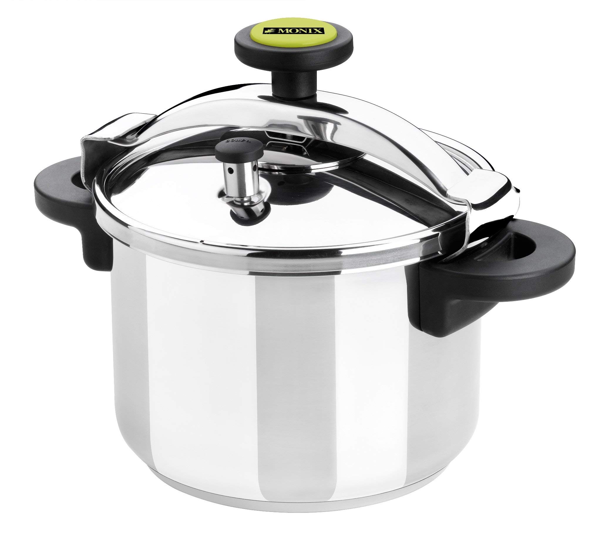 Panela de Pressão Monix Classica 8 Litros — Aço Inoxidável 24 cm Panela de pressão Monix Classica 8 litros em aço inoxidável, vista de frente