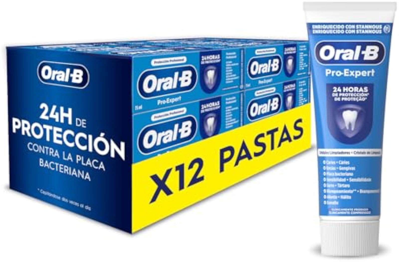 Pasta de Dentes Oral-B Pro-Expert Profissional – Pack 12×75 ml Pack de 12 tubos de 75 ml de pasta de dentes Oral-B Pro-Expert Proteção Profissional