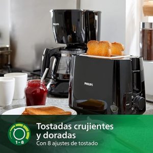 Torradeira Philips Coleção Daily 2 Ranhuras, 8 Ajustes de Tosta, Aquecedor de Pãezinhos, Preta (HD2581/90)