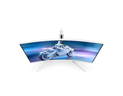 Monitor Gaming Philips 32" Curvo QHD Philips EVNIA 32M2C5501 — vista frontal em ângulo com imagem no ecrã