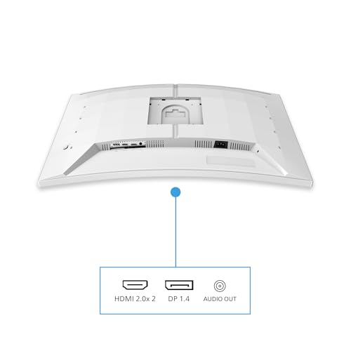 Monitor Gaming Philips 32" Curvo QHD Philips EVNIA 32M2C5501 — vista de topo a mostrar a curvatura e as ligações (2× HDMI 2.0, DisplayPort 1.4, saída de áudio)