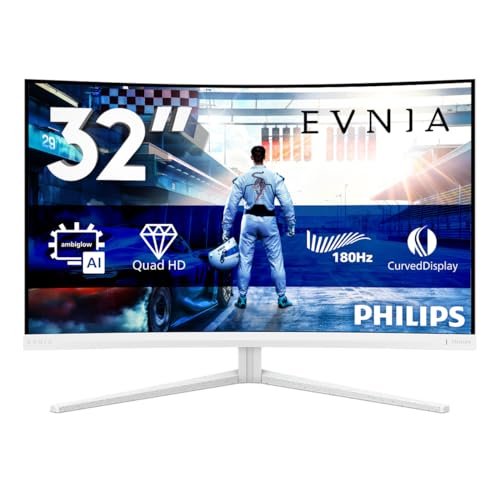 Monitor Gaming Philips 32" Curvo QHD Philips EVNIA 32M2C5501 — vista frontal do monitor com suporte