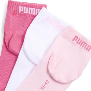 Detalhe de 3 pares de meias de tornozelo PUMA Unissexo em tons de rosa e branco