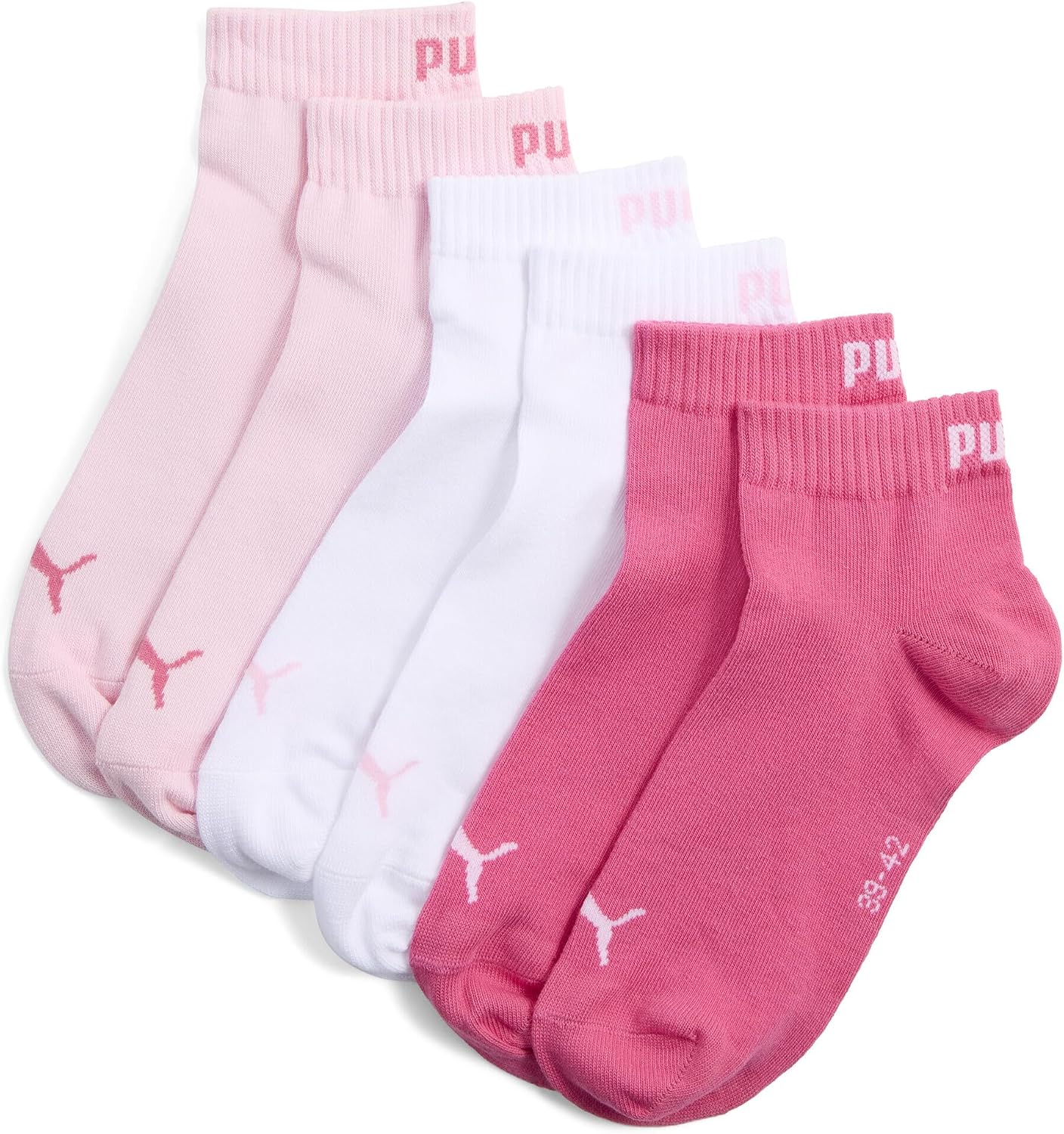Meias de tornozelo PUMA Unissexo (3 Pares) Pack de 3 pares de meias de tornozelo PUMA Unissexo em tons de rosa e branco