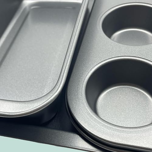 Conjunto de 3 Moldes de Forno Relaxdays Relaxdays Set of 3 pieces: Muffin Tray, Pan Pan, Roasting Dish, Non-stick, Carbon Steel 230°C, Dark Grey