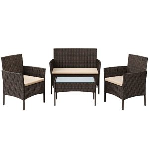 Conjunto de Móveis de Jardim em Mimbre PE SONGMICS