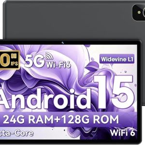 Unisoc T30 Quad Core 10 Inch Android 15 Tablet, 18GB RAM + 128GB ROM + 1TB TF, HD IPS 1280x800 Display, Dual Camera 5MP + 8MP, 6000 mAh, WiFi 6, BT 5.0, Widevine L1, GPS (L90)