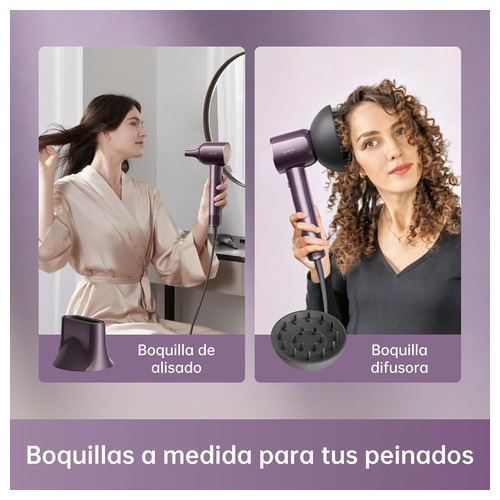 Secador de Cabelo DREAME Hair Glory Combo Secador de Cabelo DREAME Hair Glory Combo — secador em uso com bico concentrador e difusor