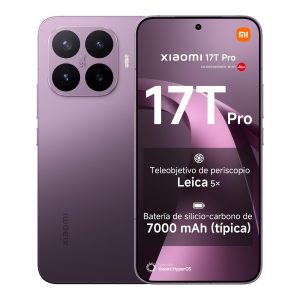 Smartphone Xiaomi 17T Pro 12+1024GB Violeta — frente e verso, ecrã ligado e módulo de câmaras Leica 5x