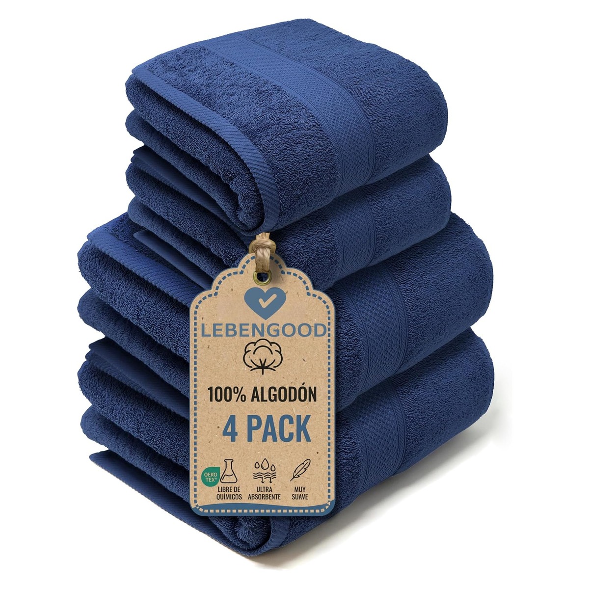 Conjunto de Toalhas LEBENGOOD – 4 Peças (2 de Banho 70×140 + 2 de Lavatório 50×90) Conjunto de Toalhas LEBENGOOD – 4 Peças (2 de Banho 70×140 + 2 de Lavatório 50×90) — imagem principal