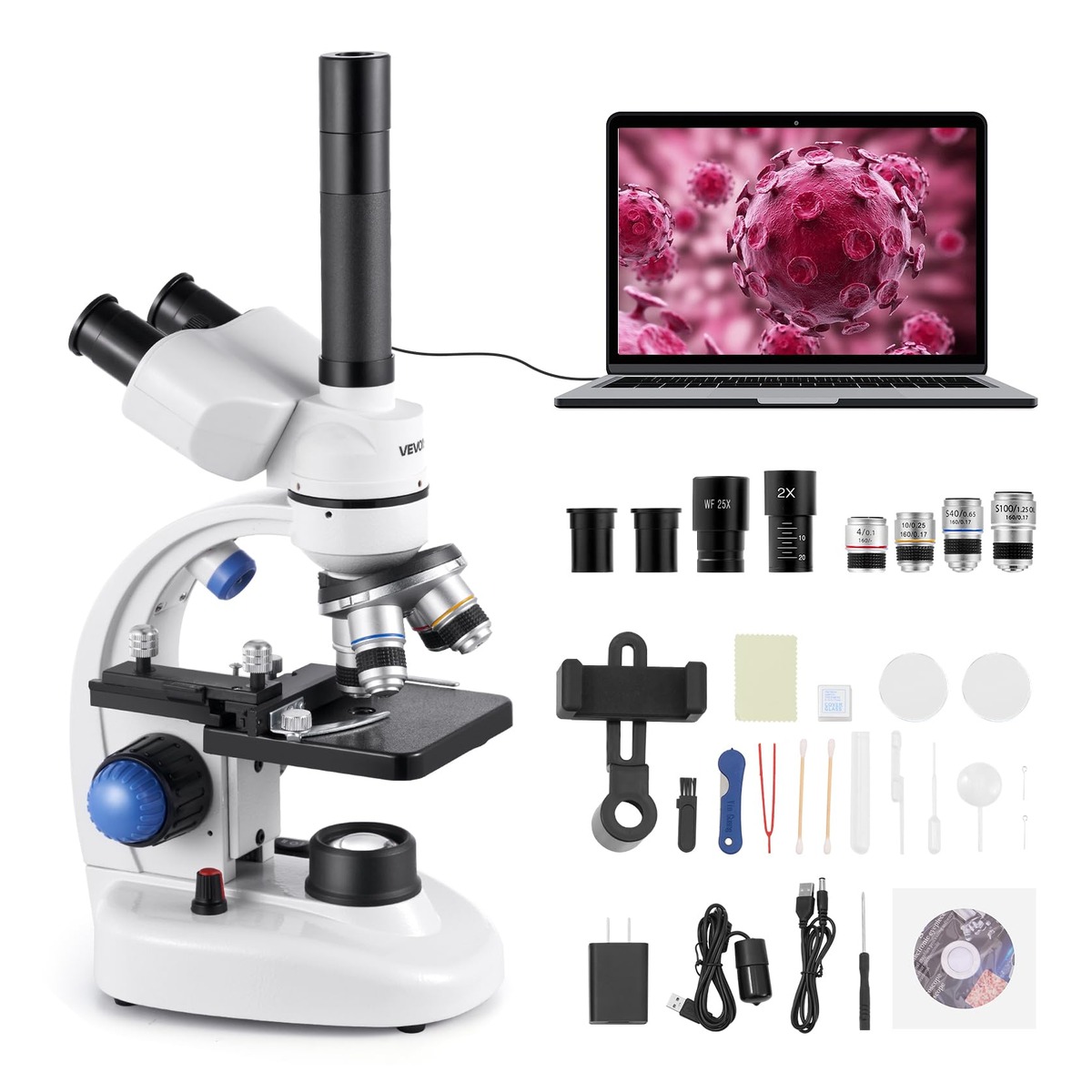 Microscópio Composto VEVOR H-33A – Trinocular, 40-5000X Microscópio Composto VEVOR H-33A – Trinocular, 40-5000X — imagem principal